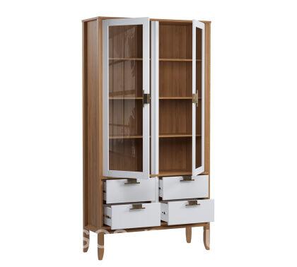 Шкаф Бридж широкий с 2 стеклянными дверями и 4 ящиками